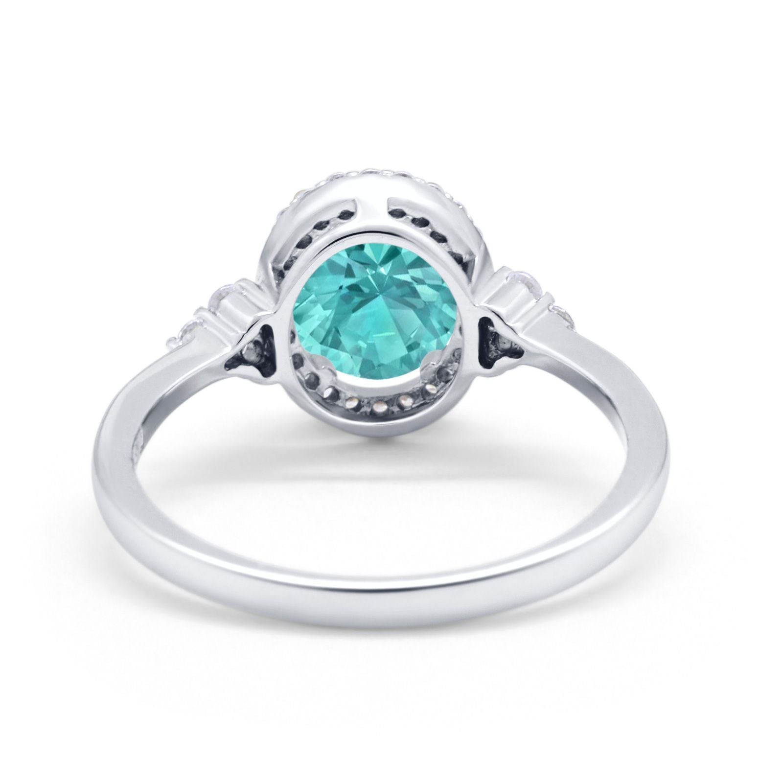 Halo Art Deco Oval Engagement Ring Simulated Paraiba Tourmaline CZ 925 Sterling Silver