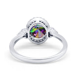Halo Art Deco Oval Engagement Ring Simulated Rainbow CZ 925 Sterling Silver