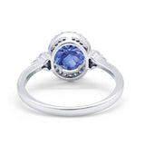 Halo Art Deco Oval Engagement Ring Simulated Tanzanite CZ 925 Sterling Silver