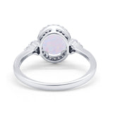 Halo Art Deco Oval Engagement Ring Lab Created White Opal 925 Sterling Silver