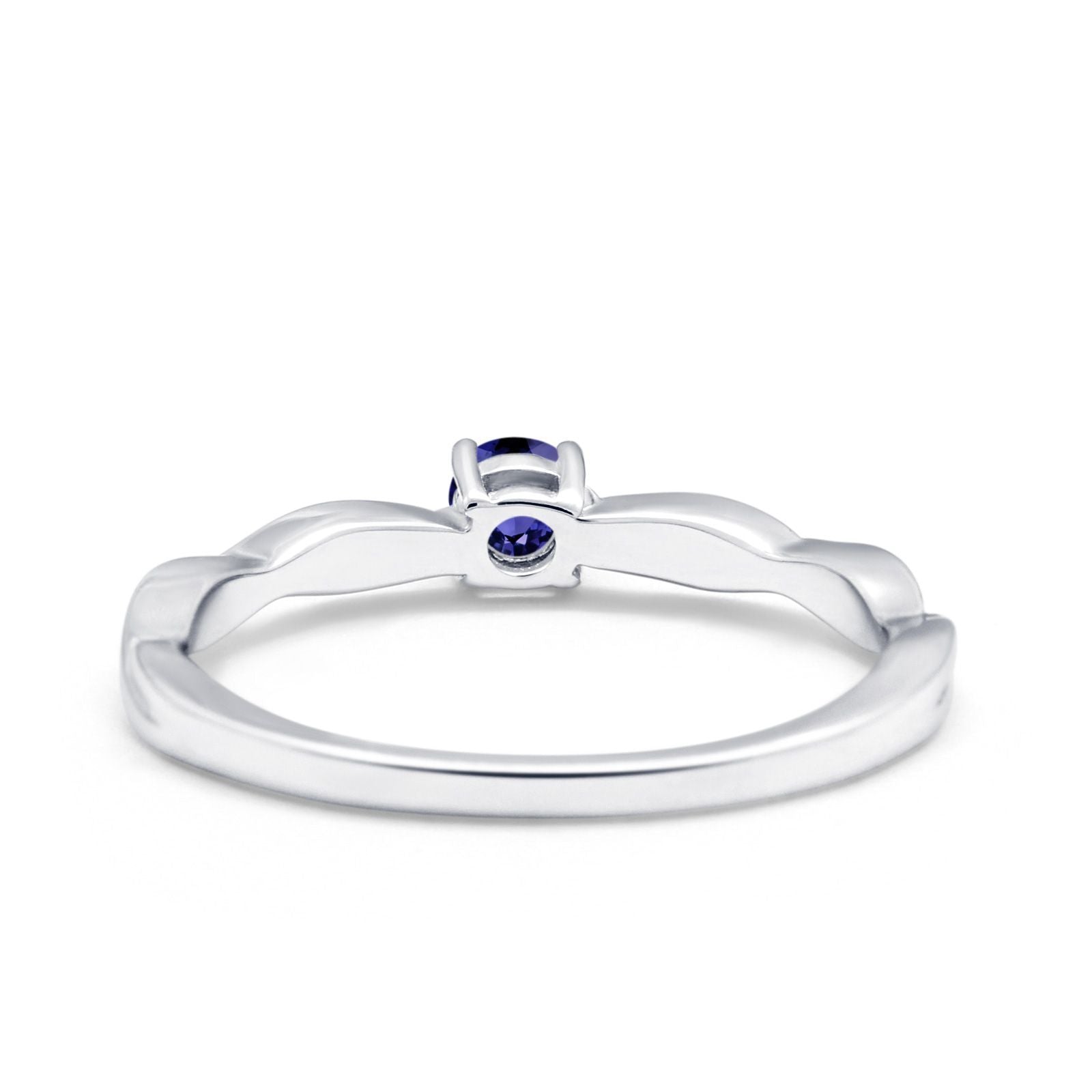 Petite Dainty Wedding Ring Round Simulated Blue Sapphire CZ 925 Sterling Silver