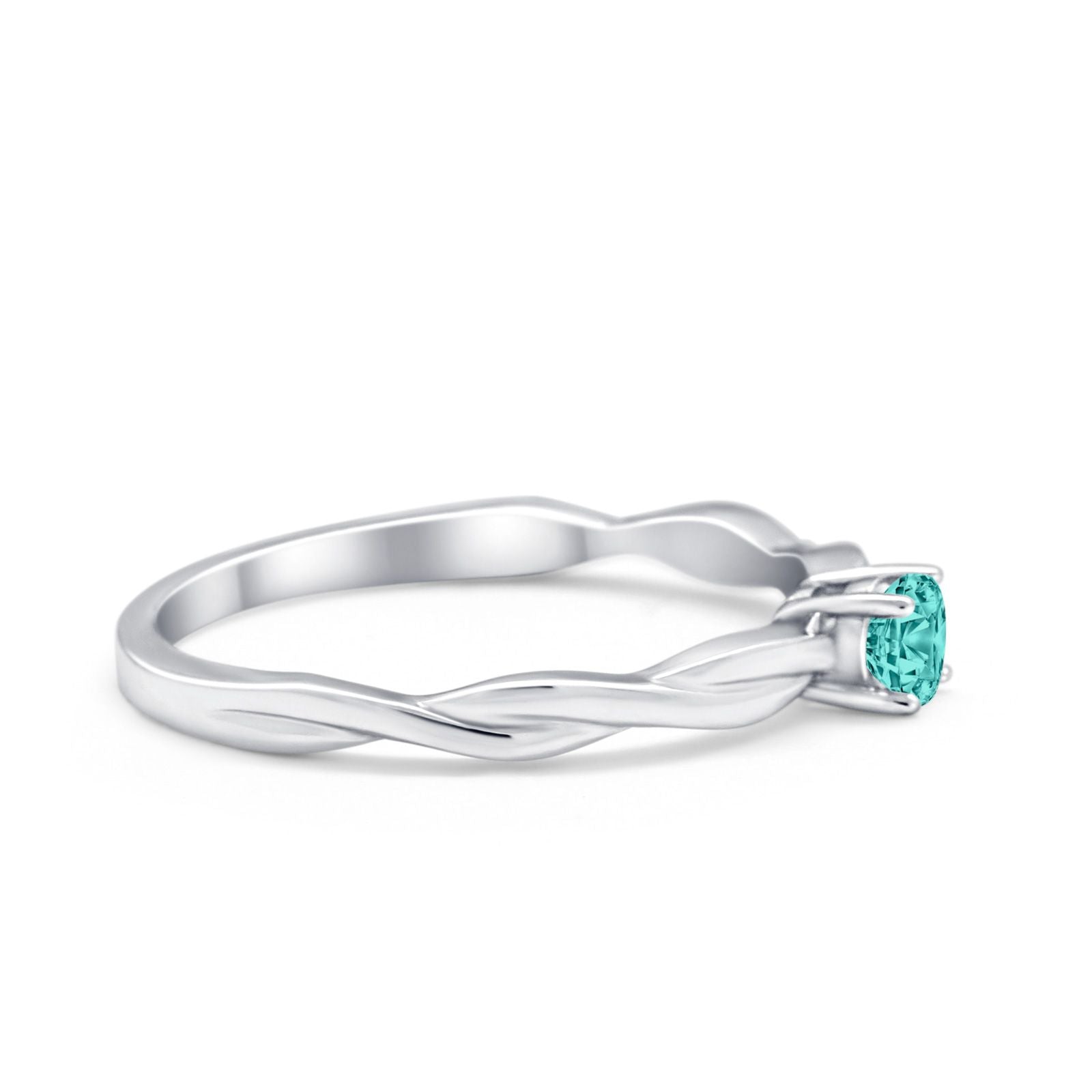 Petite Dainty Wedding Ring Round Simulated Paraiba Tourmaline CZ 925 Sterling Silver