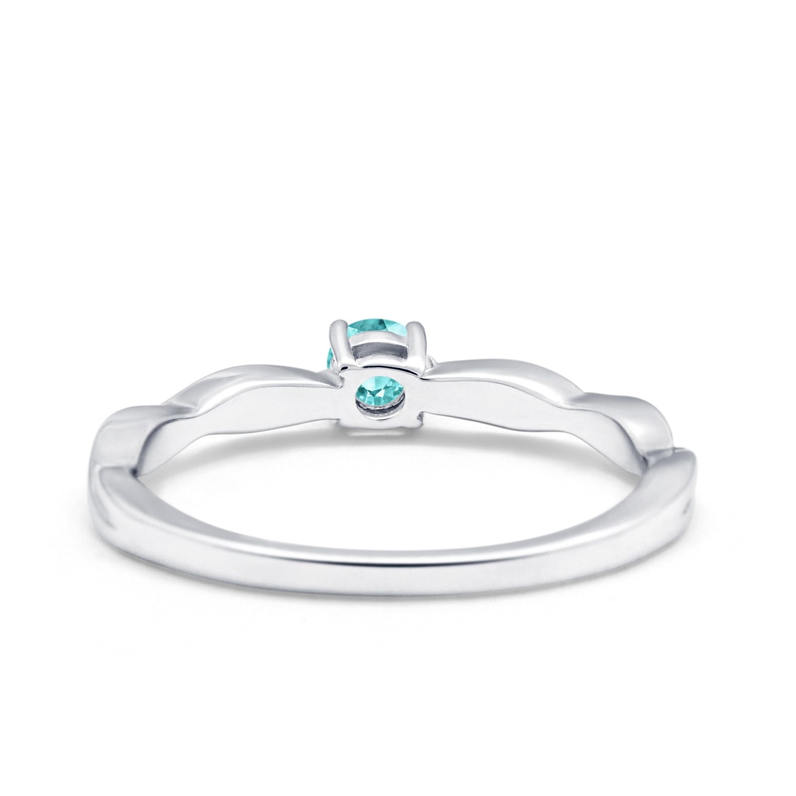 Petite Dainty Wedding Ring Round Simulated Paraiba Tourmaline CZ 925 Sterling Silver