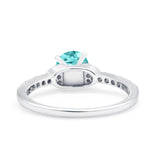 Art Deco Wedding Bridal Ring Round Simulated Paraiba Tourmaline CZ 925 Sterling Silver