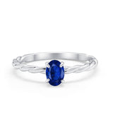 Solitaire Twisted Oval Wedding Ring Simulated Blue Sapphire CZ 925 Sterling Silver