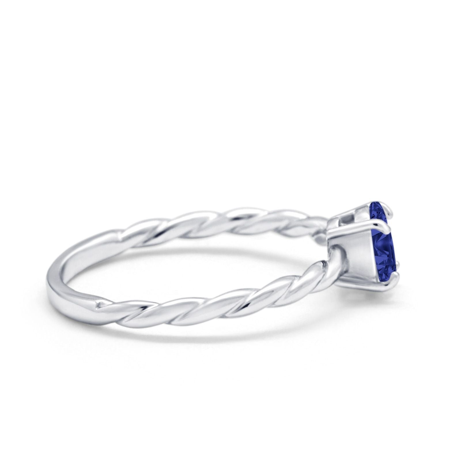 Solitaire Twisted Oval Wedding Ring Simulated Blue Sapphire CZ 925 Sterling Silver