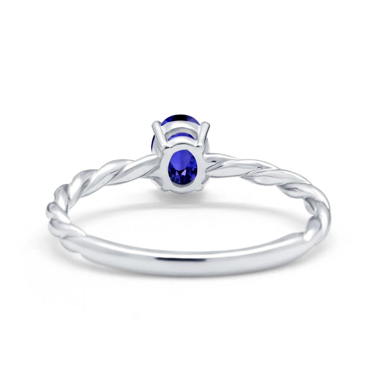 Solitaire Twisted Oval Wedding Ring Simulated Blue Sapphire CZ 925 Sterling Silver