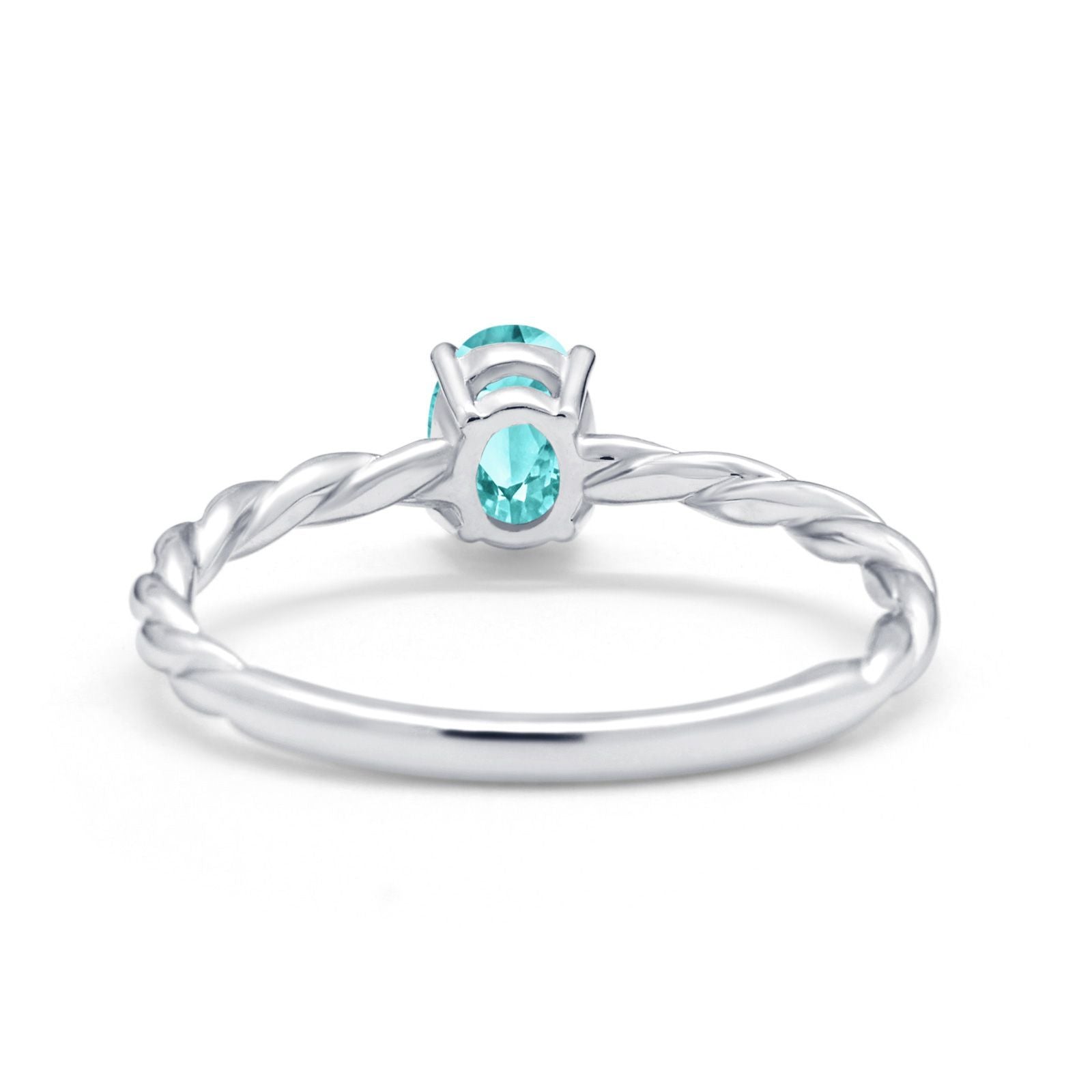 Solitaire Twisted Oval Wedding Ring Simulated Paraiba Tourmaline CZ 925 Sterling Silver
