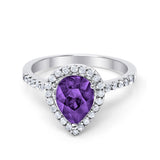 Halo Teardrop Bridal Filigree Ring Simulated Amethyst CZ 925 Sterling Silver