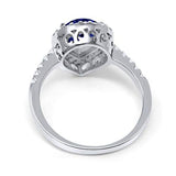 Halo Teardrop Bridal Filigree Ring Simulated Blue Sapphire CZ 925 Sterling Silver