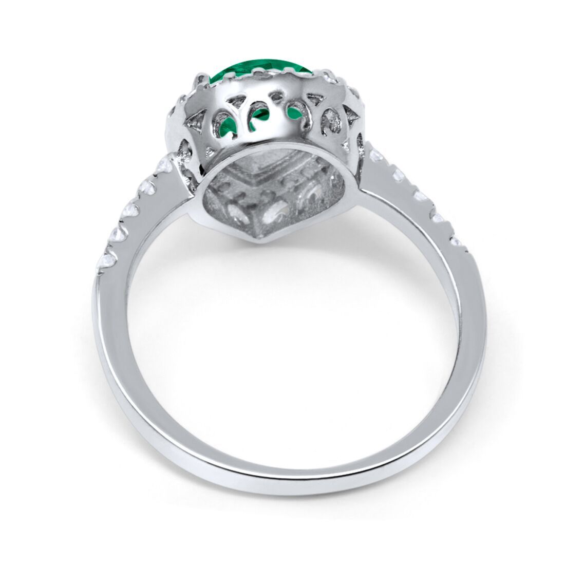 Halo Teardrop Bridal Filigree Ring Simulated Green Emerald CZ 925 Sterling Silver