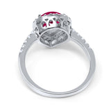 Halo Teardrop Bridal Filigree Ring Simulated Ruby CZ 925 Sterling Silver