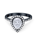 Halo Teardrop Filigree Ring Black Tone, Simulated Cubic Zirconia 925 Sterling Silver