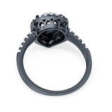 Halo Teardrop Filigree Ring Black Tone, Simulated Cubic Zirconia 925 Sterling Silver