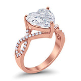 Art Deco Heart Promise Twisted Shank Rose Tone, Simulated CZ Wedding Ring 925 Sterling Silver