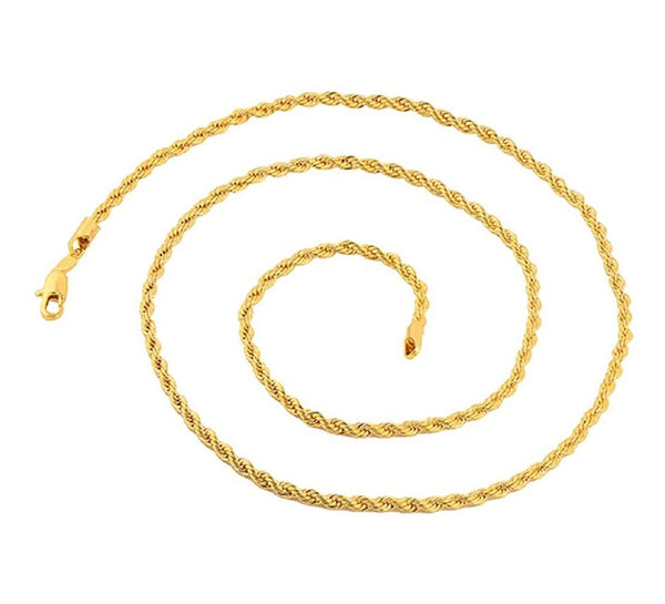 2.5MM 050 Yellow Gold Rope Chain .925 Sterling Silver Sizes