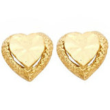 14K Yellow Gold 8mm Hammered Finish Tiny Heart Post Stud Earring Wholesale
