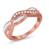 Half Eternity Weave Knot Ring Crisscross Lab Created White Opal Rose Tone 925 Sterling Silver