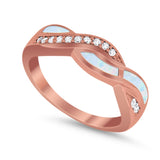 Half Eternity Weave Knot Ring Crisscross Lab Created White Opal Rose Tone 925 Sterling Silver