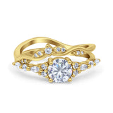10K Yellow Gold Two Piece Vintage Style Round Simulated Cubic Zirconia Engagement Ring