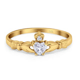 14K Yellow Gold Claddagh Heart Promise Bridal Simulated CZ Wedding Engagement Ring Size 7