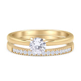 Two Piece Round Solitaire Eternity Gold Ring