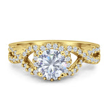 14K Yellow Gold Halo Split Shank Twisted Ring Round Cubic Zirconia Wholesale