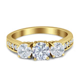 Three Stone Round CZ Gold Ring