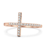 14K Rose Gold Round Sideways Eternity Simulated CZ Wedding Engagement Cross Ring Size-7