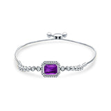 14K White Gold Emerald Cut Amethyst Adjustable Bolo Chain Bracelet Natural Diamond Wholesale