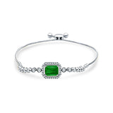 14K White Gold Emerald Cut Green Emerald Adjustable Bolo Chain Bracelet Natural Diamond Wholesale