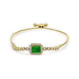 14K Yellow Gold Emerald Cut Green Emerald Adjustable Bolo Chain Bracelet Natural Diamond Wholesale