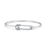 14K White Gold 7 Inch Safety Pin Bangle Bracelet 2.02mm Round Natural Diamond Wholesale