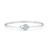 14K White Gold 2.09mm Heart Lock Bangle Bracelet Round Natural Diamond Wholesale