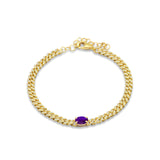 14K Yellow Gold Oval Amethyst Cluster Natural Diamond Cuban Link Chain Bracelet Wholesale