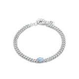 14K White Gold Oval Aquamarine Cluster Natural Diamond Cuban Link Chain Bracelet Wholesale