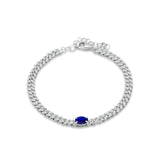 14K White Gold Oval Blue Sapphire Cluster Natural Diamond Cuban Link Chain Bracelet Wholesale