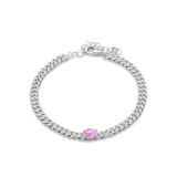 14K White Gold Oval Pink Sapphire Cluster Natural Diamond Cuban Link Chain Bracelet Wholesale