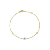 14K Yellow Gold 7" Link Chain Evil Eye Bracelet Round Natural Diamond Wholesale