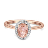 Oval Natural Morganite Halo Diamond Solitaire Ring