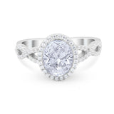 Oval Cubic Zirconia Halo Twisted Ring 925 Sterling Silver Wholesale
