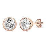 Bezel Set Cubic Zirconia Solitaire Stud Earring Rose Tone  925 Sterling Silver Wholesale