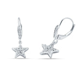 Star Dangle Drop Hoop Earring Cubic Zirconia 925 Sterling Silver Wholesale