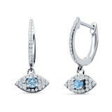 Evil Eye Huggie Hoop Earring Aquamarine CZ 925 Sterling Silver Wholesale