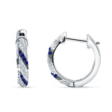 Twisted Tilted Row Earring Two Tone Round Blue Sapphire CZ 925 Sterling Wholesale