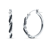 Round Twisted Infinity Hoop Earring Black CZ 925 Sterling Silver Wholesale