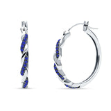 Round Twisted Infinity Hoop Earring Blue Sapphire CZ 925 Sterling Silver Wholesale