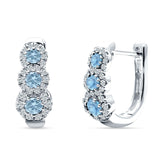 Three Round Halo Floral Hoop Earring Aquamarine CZ 925 Sterling Silver Wholesale
