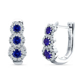 Three Round Halo Floral Hoop Earring Blue Sapphire CZ 925 Sterling Silver Wholesale