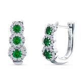 Three Round Halo Floral Hoop Earring Green Emerald CZ 925 Sterling Silver Wholesale